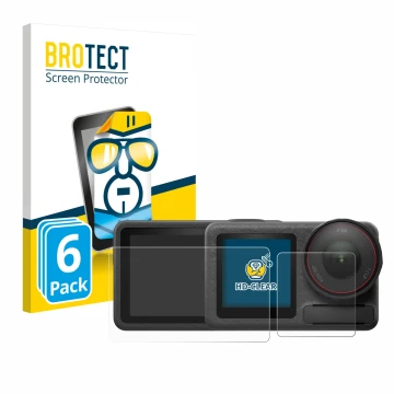 Vorderseite einer Produktverpackung mit dem Markenlogo BROTECT. Daneben ist das Gerät DJI Osmo Action 5 Pro mit dem zugehörige