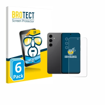 Vorderseite einer Produktverpackung mit dem Markenlogo BROTECT. Daneben ist das Gerät Samsung Galaxy S24 FE (Display+Kamera) m