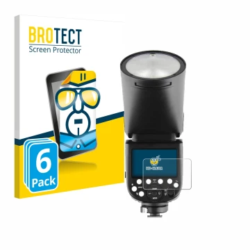 Vorderseite einer Produktverpackung mit dem Markenlogo BROTECT. Daneben ist das Gerät Godox TT685 II mit dem zugehörigen Displ
