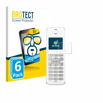 Vorderseite einer Produktverpackung mit dem Markenlogo BROTECT. Daneben ist das Gerät AVM Fritz!Fon M2 mit dem zugehörigen Dis