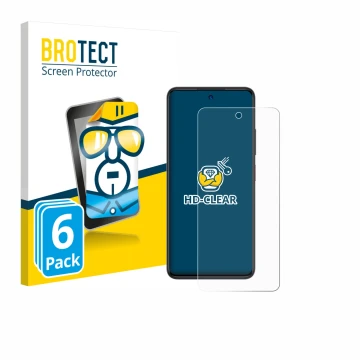 Vorderseite einer Produktverpackung mit dem Markenlogo BROTECT. Daneben ist das Gerät ZTE Blade A75 4G mit dem zugehörigen Dis