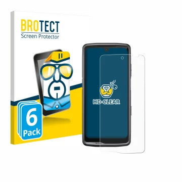 Vorderseite einer Produktverpackung mit dem Markenlogo BROTECT. Daneben ist das Gerät Crosscall Stellar M6 mit dem zugehörigen