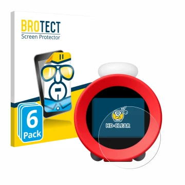 Vorderseite einer Produktverpackung mit dem Markenlogo BROTECT. Daneben ist das Gerät Nintendo Sound Clock Alarmo mit dem zuge