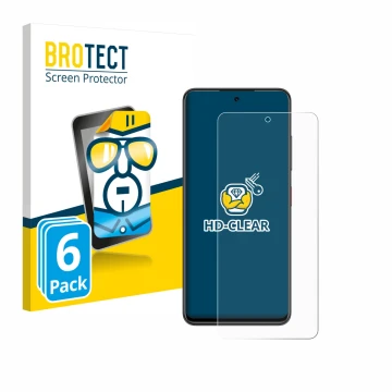 Vorderseite einer Produktverpackung mit dem Markenlogo BROTECT. Daneben ist das Gerät Nubia Focus 5G mit dem zugehörigen Displ