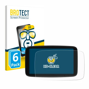 Vorderseite einer Produktverpackung mit dem Markenlogo BROTECT. Daneben ist das Gerät TomTom GO Advanced mit dem zugehörigen D