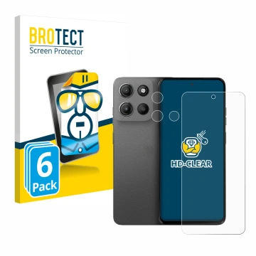 Vorderseite einer Produktverpackung mit dem Markenlogo BROTECT. Daneben ist das Gerät Motorola Moto G15 Power (Display+Kamera)