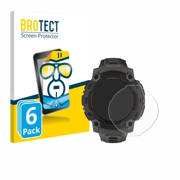 Vorderseite einer Produktverpackung mit dem Markenlogo BROTECT. Daneben ist das Gerät Garmin Instinct E (45 mm) mit dem zugehö