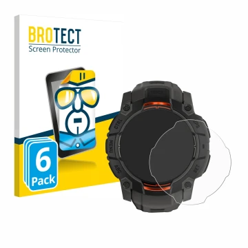 Vorderseite einer Produktverpackung mit dem Markenlogo BROTECT. Daneben ist das Gerät Garmin Instinct 3 Solar (45 mm) mit dem 
