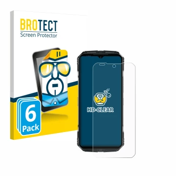 Vorderseite einer Produktverpackung mit dem Markenlogo BROTECT. Daneben ist das Gerät Doogee S118 Pro mit dem zugehörigen Disp