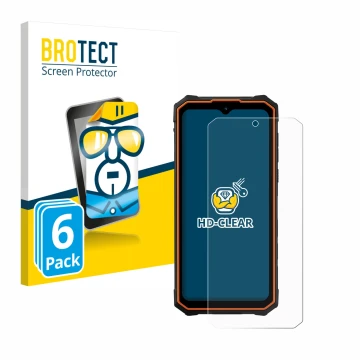 Vorderseite einer Produktverpackung mit dem Markenlogo BROTECT. Daneben ist das Gerät Hotwav Cyber 13 mit dem zugehörigen Disp
