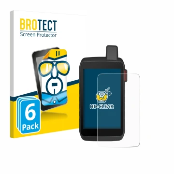 Vorderseite einer Produktverpackung mit dem Markenlogo BROTECT. Daneben ist das Gerät Garmin Montana 760i mit dem zugehörigen 