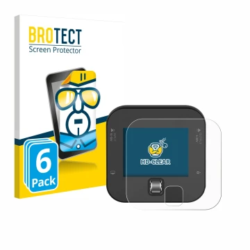 Vorderseite einer Produktverpackung mit dem Markenlogo BROTECT. Daneben ist das Gerät ISDT Q6 Retro mit dem zugehörigen Displa