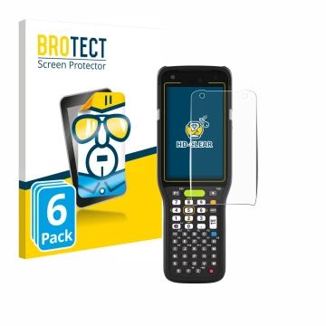 Vorderseite einer Produktverpackung mit dem Markenlogo BROTECT. Daneben ist das Gerät Zebra MC3400 mit dem zugehörigen Display