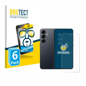 Vorderseite einer Produktverpackung mit dem Markenlogo BROTECT. Daneben ist das Gerät Samsung Galaxy S25 Plus (Display+Kamera)