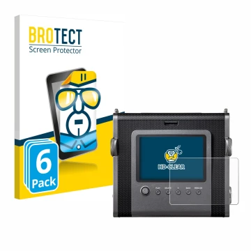 Vorderseite einer Produktverpackung mit dem Markenlogo BROTECT. Daneben ist das Gerät Fujifilm Instax Wide Evo mit dem zugehör