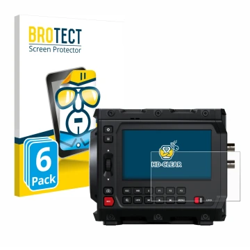 Vorderseite einer Produktverpackung mit dem Markenlogo BROTECT. Daneben ist das Gerät Blackmagic Design Pyxis 6K 4