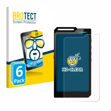 Vorderseite einer Produktverpackung mit dem Markenlogo BROTECT. Daneben ist das Gerät Hiby R4 mit dem zugehörigen Displayschut