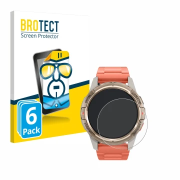 Vorderseite einer Produktverpackung mit dem Markenlogo BROTECT. Daneben ist das Gerät Xiaomi Mibro GS Active mit dem zugehörig