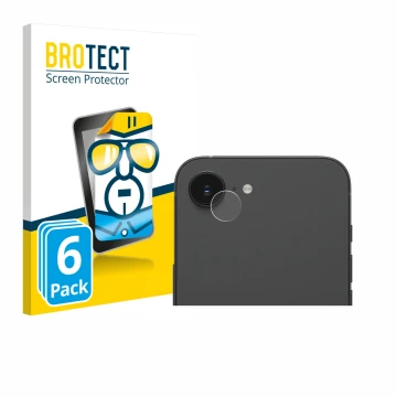 Vorderseite einer Produktverpackung mit dem Markenlogo BROTECT. Daneben ist das Gerät Apple iPhone 16e (NUR Kameraschutz) mit 