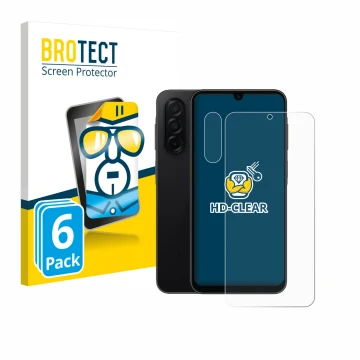 Vorderseite einer Produktverpackung mit dem Markenlogo BROTECT. Daneben ist das Gerät Samsung Galaxy A26 5G (Display+Kamera) m