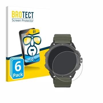 Vorderseite einer Produktverpackung mit dem Markenlogo BROTECT. Daneben ist das Gerät Hammer Watch 2 Military Edition mit dem 