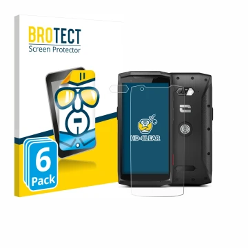 Vorderseite einer Produktverpackung mit dem Markenlogo BROTECT. Daneben ist das Gerät Crosscall Core-M5 (Display+Kamera) mit d