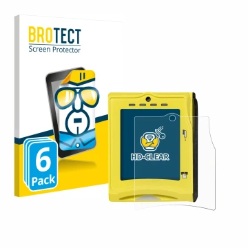 Vorderseite einer Produktverpackung mit dem Markenlogo BROTECT. Daneben ist das Gerät Nayax VPOS TOUCH mit dem zugehörigen Dis