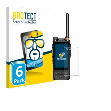 Vorderseite einer Produktverpackung mit dem Markenlogo BROTECT. Daneben ist das Gerät Hytera PDC680 mit dem zugehörigen Displa