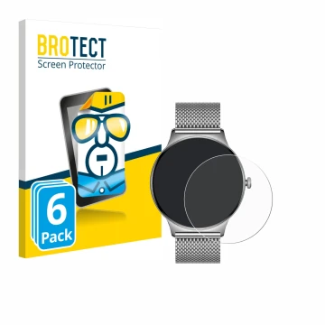 Vorderseite einer Produktverpackung mit dem Markenlogo BROTECT. Daneben ist das Gerät Pireware Slim Smartwatch mit dem zugehör