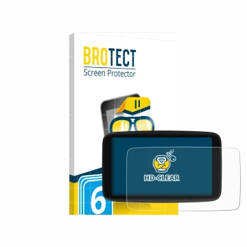 Vorderseite einer Produktverpackung mit dem Markenlogo BROTECT. Daneben ist das Gerät TomTom Go Navigator 6 (2. Generation) mi
