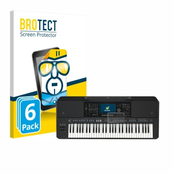 Vorderseite einer Produktverpackung mit dem Markenlogo BROTECT. Daneben ist das Gerät Yamaha PSR-SX720 mit dem zugehörigen Dis