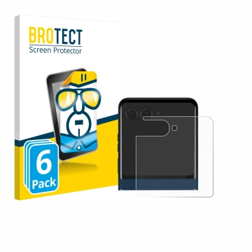 Vorderseite einer Produktverpackung mit dem Markenlogo BROTECT. Daneben ist das Gerät Motorola Razr 60 (Hinteres Display) mit 