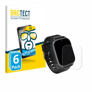 Vorderseite einer Produktverpackung mit dem Markenlogo BROTECT. Daneben ist das Gerät Kesasohe 4G Kids Smartwatch mit dem zuge