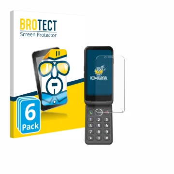 Vorderseite einer Produktverpackung mit dem Markenlogo BROTECT. Daneben ist das Gerät Doro Aurora A20 mit dem zugehörigen Disp