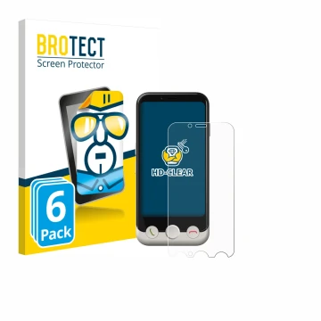 Vorderseite einer Produktverpackung mit dem Markenlogo BROTECT. Daneben ist das Gerät Doro Aurora A10 mit dem zugehörigen Disp