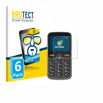 Vorderseite einer Produktverpackung mit dem Markenlogo BROTECT. Daneben ist das Gerät Doro 1380 mit dem zugehörigen Displaysch