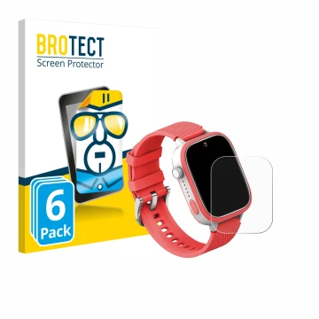 Vorderseite einer Produktverpackung mit dem Markenlogo BROTECT. Daneben ist das Gerät AngelTech Kids Smartwatch Ultra 1.83