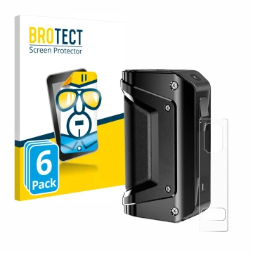 Vorderseite einer Produktverpackung mit dem Markenlogo BROTECT. Daneben ist das Gerät GeekVape Aegis Legend 3 mit dem zugehöri