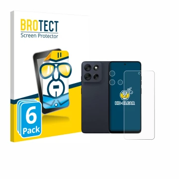 Vorderseite einer Produktverpackung mit dem Markenlogo BROTECT. Daneben ist das Gerät Motorola Moto G56 (Display+Kamera) mit d