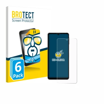 Vorderseite einer Produktverpackung mit dem Markenlogo BROTECT. Daneben ist das Gerät Sharp Aquos Sense 8 mit dem zugehörigen 