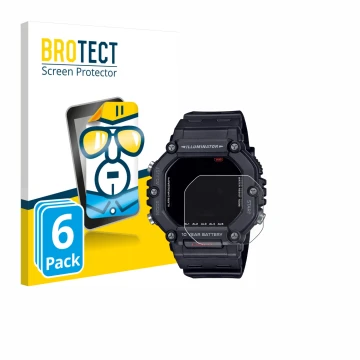 Vorderseite einer Produktverpackung mit dem Markenlogo BROTECT. Daneben ist das Gerät Casio AE-1600H mit dem zugehörigen Displ