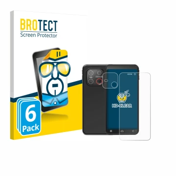 Vorderseite einer Produktverpackung mit dem Markenlogo BROTECT. Daneben ist das Gerät Emporia Smart ME7 (Display+Kamera) mit d