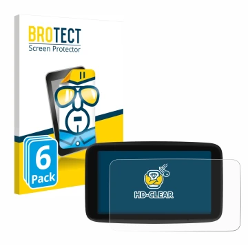 Vorderseite einer Produktverpackung mit dem Markenlogo BROTECT. Daneben ist das Gerät TomTom GO Classic 5