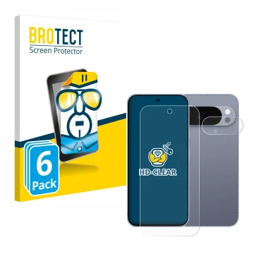 Vorderseite einer Produktverpackung mit dem Markenlogo BROTECT. Daneben ist das Gerät Google Pixel 10 Pro (Display+Kamera) mit