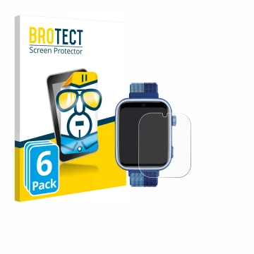 Vorderseite einer Produktverpackung mit dem Markenlogo BROTECT. Daneben ist das Gerät JoJoego 4G Smartwatch kids mit dem zugeh