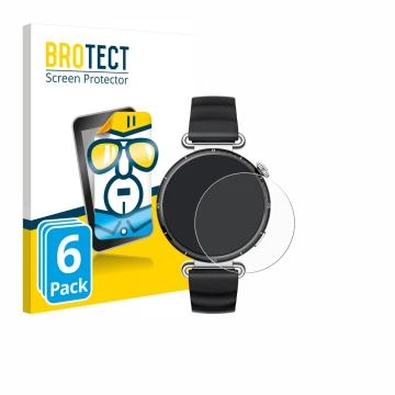 Vorderseite einer Produktverpackung mit dem Markenlogo BROTECT. Daneben ist das Gerät Huawei Watch GT 6 (41 mm) mit dem zugehö