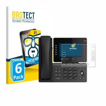 Vorderseite einer Produktverpackung mit dem Markenlogo BROTECT. Daneben ist das Gerät Snom D865 mit dem zugehörigen Displaysch