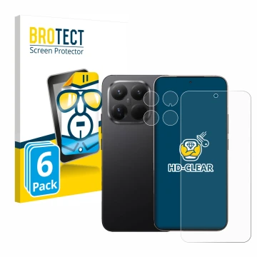 Vorderseite einer Produktverpackung mit dem Markenlogo BROTECT. Daneben ist das Gerät Xiaomi 15T Pro (Display+Kamera) mit dem 