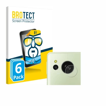 Vorderseite einer Produktverpackung mit dem Markenlogo BROTECT. Daneben ist das Gerät Sharp Aquos Sense 8 (NUR Kamera) mit dem