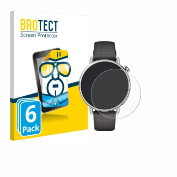 Vorderseite einer Produktverpackung mit dem Markenlogo BROTECT. Daneben ist das Gerät Xiaomi Watch S4 (41 mm) mit dem zugehöri